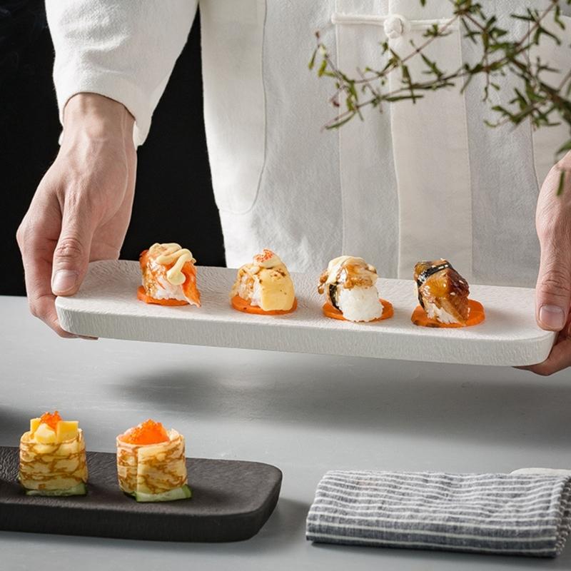 Multipurpose Ceramic Serving Dish Rectangular Plate For Sushi Appetizers Dessert Household Snacks Plate Easy To Clean
