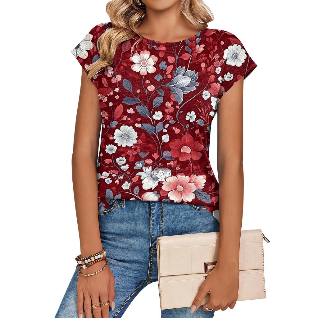 Damen Modisches Lässiges Retro-Print T-Shirt mit lockerem Schnitt