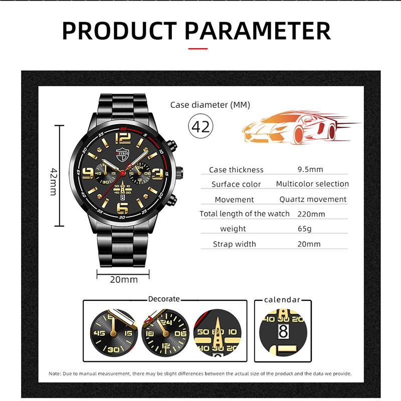 Modische Herrenuhr aus Edelstahl, Business-Uhr für Herren, großes Zifferblatt, einfache Uhr, Kalender, Quarzuhr