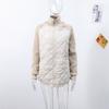 Women's OverSize Loose Cotton Parka Quilting Design Spliced Knitted Long Sleeve Zipper Stand Up Collar Thin Coat Drawstring Hem Overwear Autumn Winter