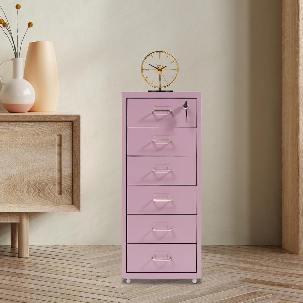 6-Tier File Cabinet with Lock & Wheels, Compact Office Organizer for Home & Business, Purple Vertical Filing Storage, 28x41x69cm