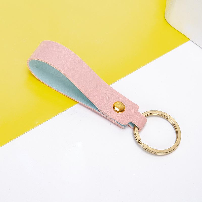 Nordic Two-Color PU Leather Keychain: Creative Macaron Keyring & Bag Pendant