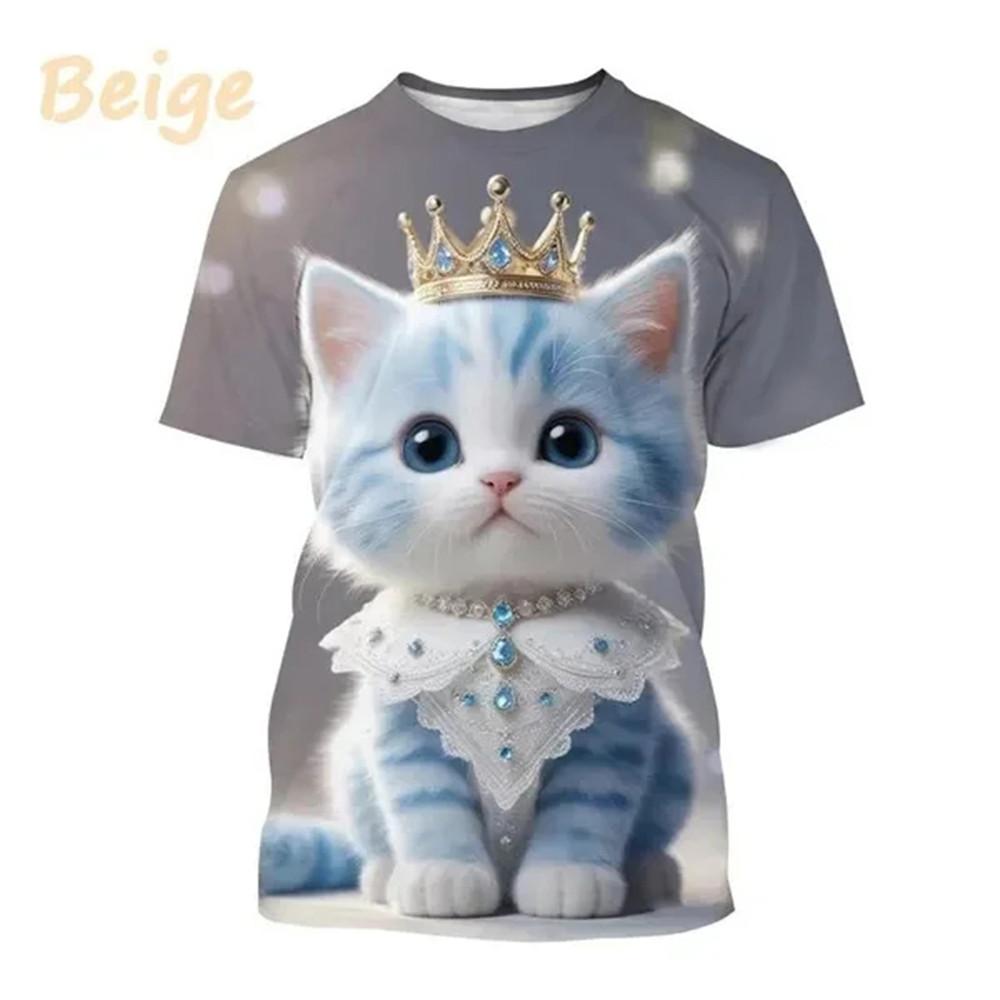 Children's T-Shirt Cute Cat Graphic Girl Round Neck Kids Clothes Fashion Summer Top