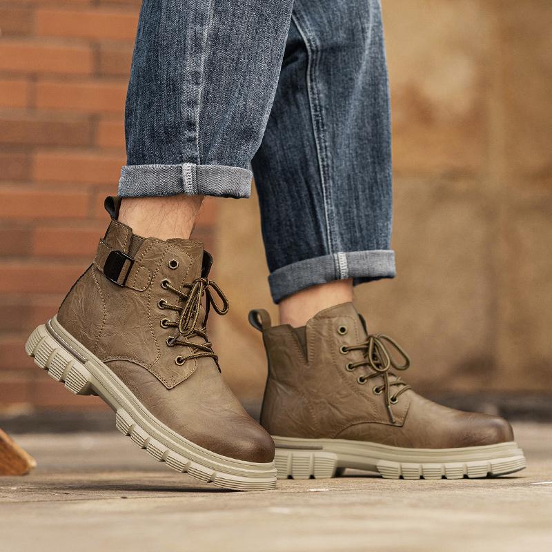 Genuine Leather Shoes Outdoor Leisure Comfortable Boots Male Lace-Up Botas New Autumn Men Shoes Boots High Top Fashion Motorcyc