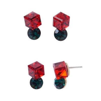 Let Deer Siam Women's Crystal Earrings Red