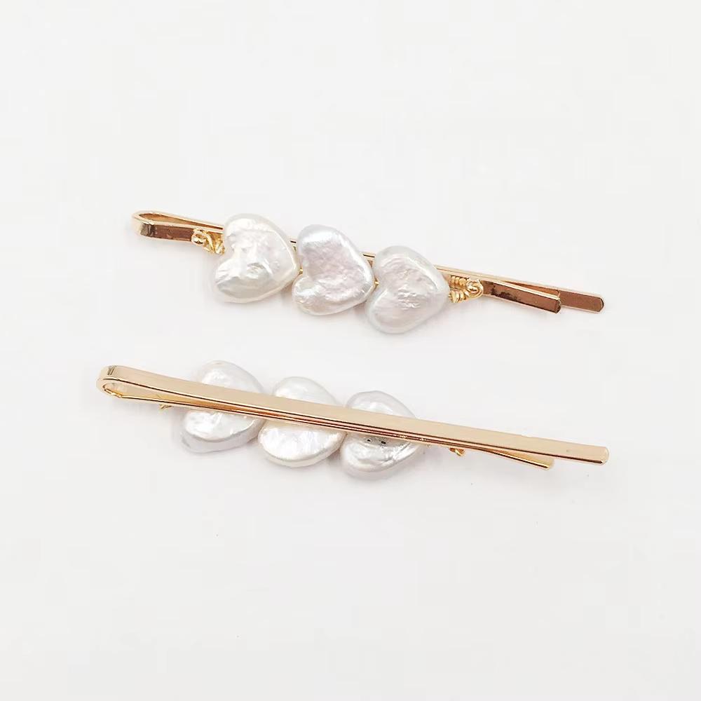 s Nature Heart Pearl Bobby Pin New Women Baroque Handmade Natural Freshwater Pearl Hair Clips,real Gold Plating