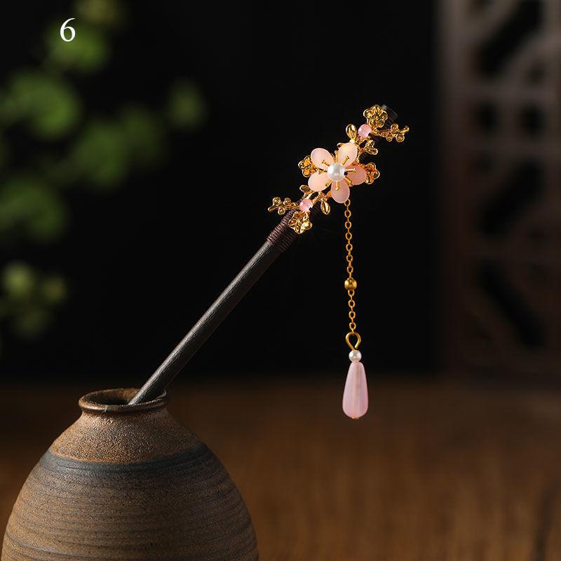 Vintage Handmade Luxury Flower Tassel Hairpins Hair Sticks Hair Wood Chinese Hair Stick Pins For Women Hair Ornaments headdress