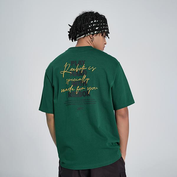 Reebok Fashionable Loose Fit Knit Round Neck Short Sleeve T-Shirt With Letter Print On The Back Unisex T-Shirts Dark-Green 24SRM411UGL1