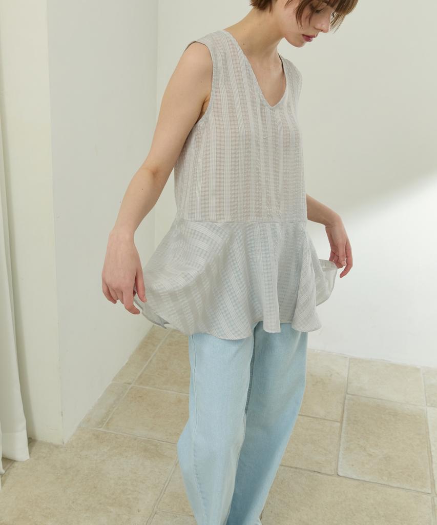 WIOE Check Stripe Mix Top_Light Gray