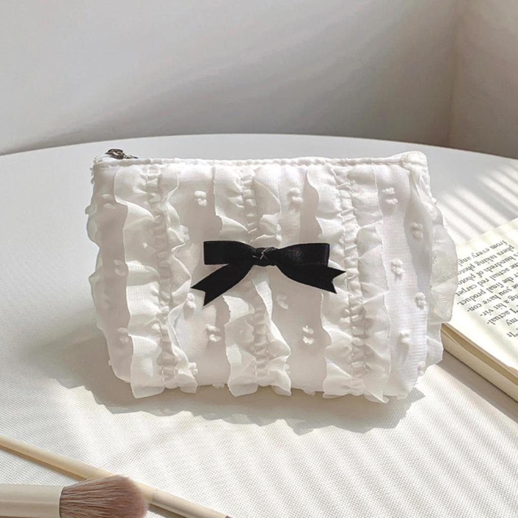 Cute Lace Bow Coin Purse Portable Cosmetic Storage Bag Key Makeup Lipstick Pouch Headphone Organizer Clutch Zipper Bags Women Wallets