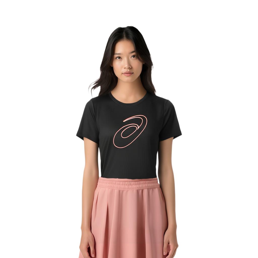 Asics Round Neck Pullover Short Sleeve T-Shirt With Printed Logo Women Tops Black 2012C841-001