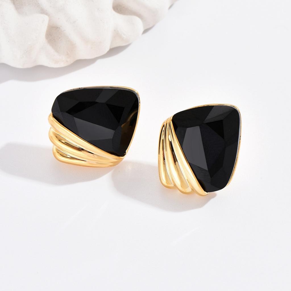 Fashionable Black Resin Spliced Diamond Earrings with A Trendy and High-end Feel, Personalized Earrings