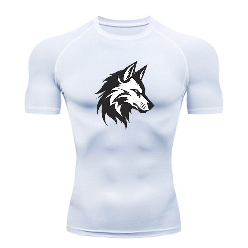 Men's Compression Workout T-Shirt, Stylish Geometric Wolf He