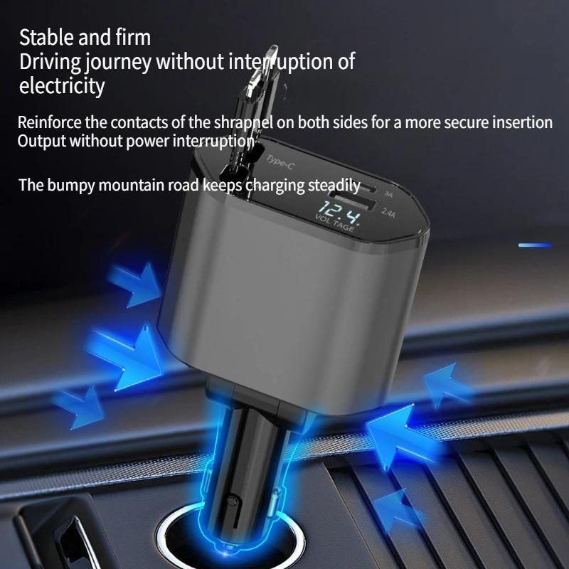 120W Car Charger Super Fast Charging Retractable One To Four Flash Charging Cigarette Lighter Suitable for Huawei for Xiaomi