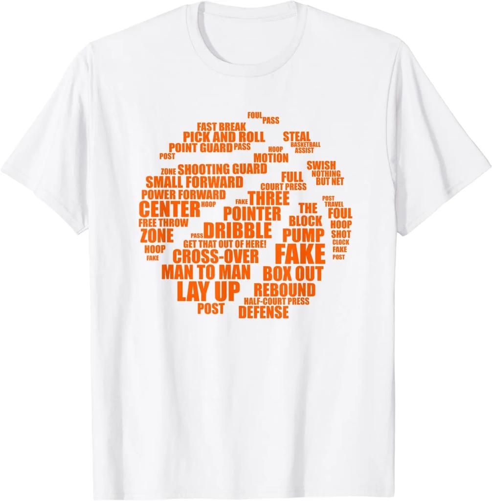 Men's basketball terms, motivational words, English printed 100% pure cotton short-sleeved T-shirt, clothing top