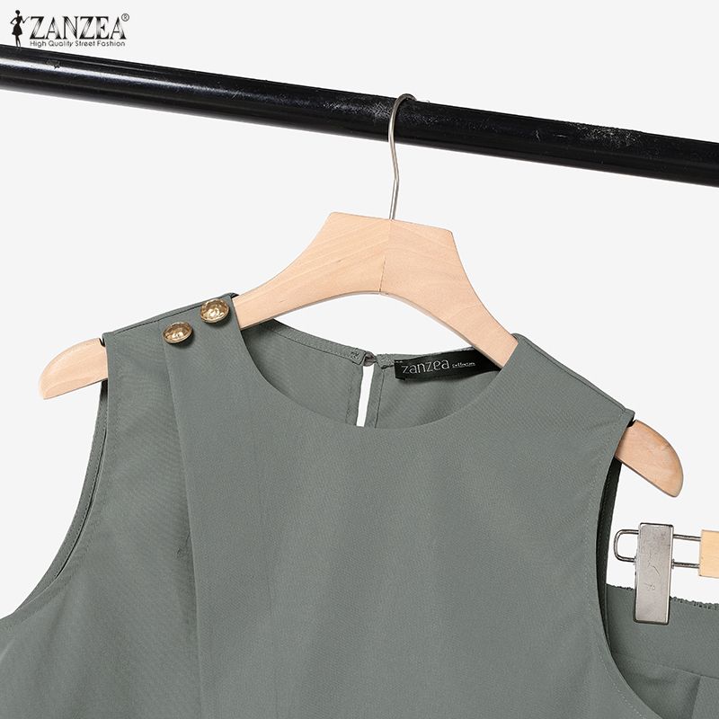 ZANZEA Women Sleeveless Vest Tops and Pants Casual Two Piece Suit Sets