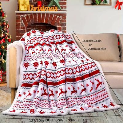 RIP1pc Christmas Blanket French Style Reindeer Snowflake 3D Print Lamb Fleece Blanket Machine Washable Birthday Gift Bedroom DecorR-I-P