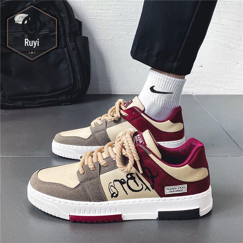 Spring Men's Breathable Canvas Sneakers: Versatile White Shoes with Thick Sole for Casual, Trendy Skating and Sports.