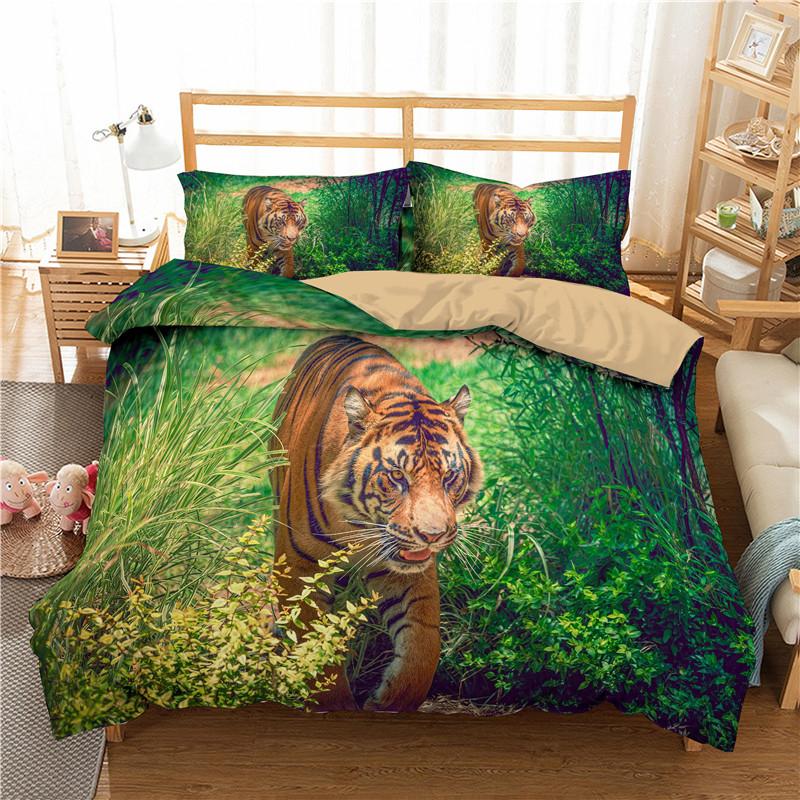 3D Tiger Bedding Set King Queen Full Twin Size Brown Animal Duvet Cover Jungle Wildlife Comforter Cover Polyester Quilt Cover