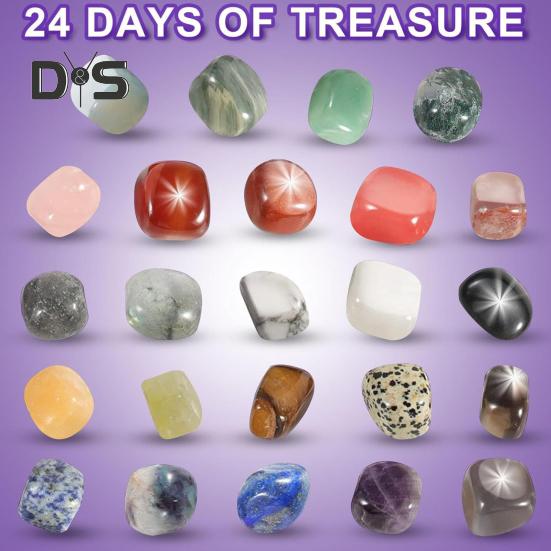 Edelstein-Weihnachts-Adventskalender, 24 Tage, Weihnachtsstein-Countdown-Kalender, Weihnachts-Countdown, Steinsammlung, Geschenk für Kinder, Teenager, Erwachsene