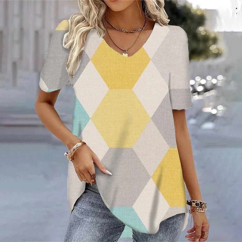 Damen T-Shirts mit 3D-Böhmen-Aufdruck und V-Ausschnitt, kurzärmelig, modisch, Hawaii-Stil, Bluse, Tops, Tees, Sommerkleidung, heißer Verkauf