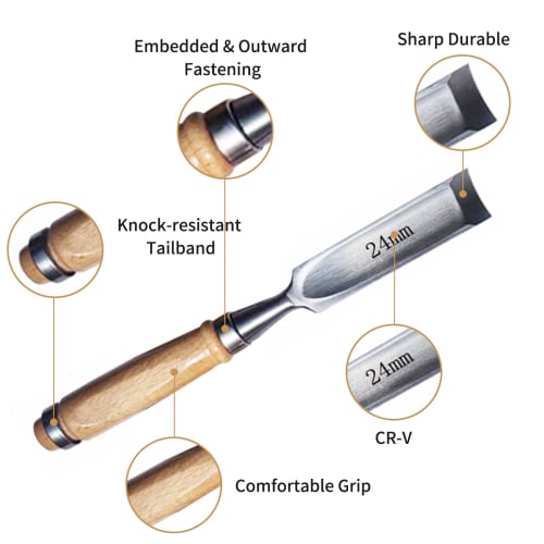 Set of 4 Regular Woodworking Chisels [For woodworking, hinge installation, threshold groove repair, etc.] [Hammerable] [For chamfering, wood carving,