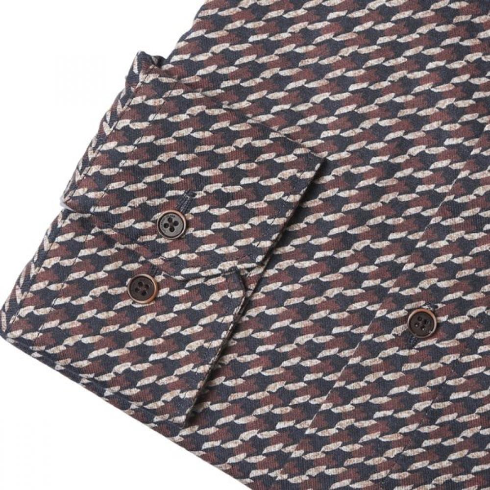 CounteSS Mara Men S 100 Cotton houndStooth Print Brown Semi Slim Shirt Cdh3c230