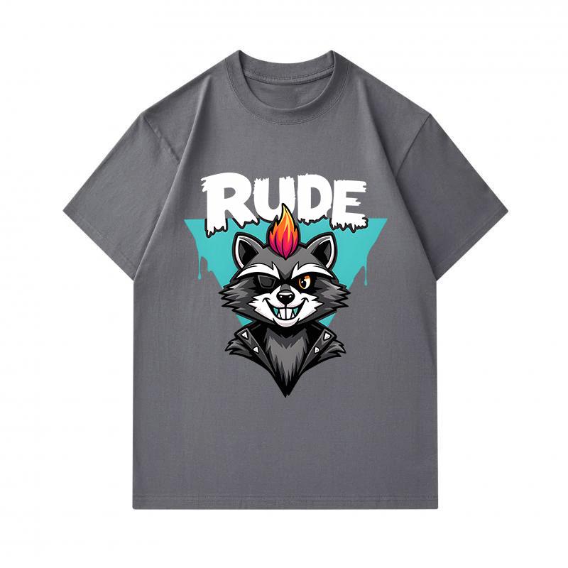 Men's 100% Cotton Crew Neck Short Sleeve T-Shirt, Cool Punk Raccoon Rude Graphic Printed Casual Comfortable Tee for Daily Street Wear, Unique Hip Hop