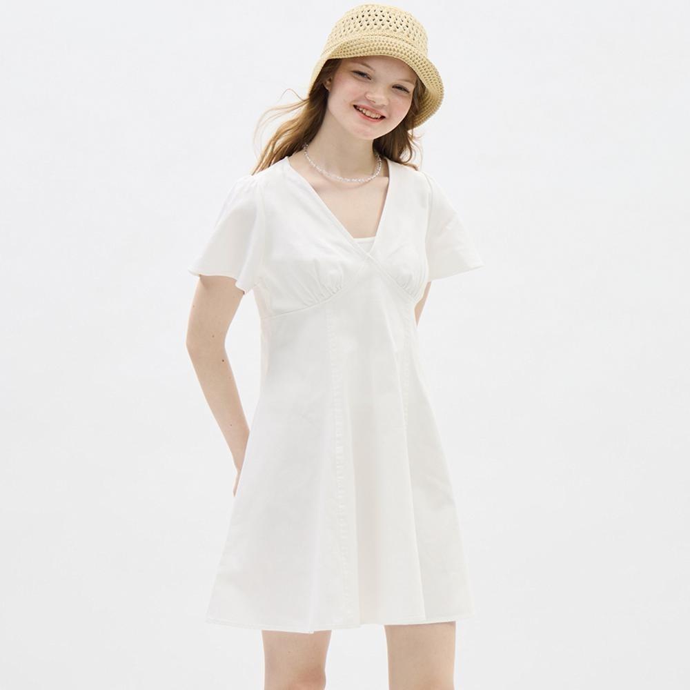 

Светлое джинсовое мини-платье GU by Uniqlo с V-образным вырезом и короткими рукавами OSB+EC