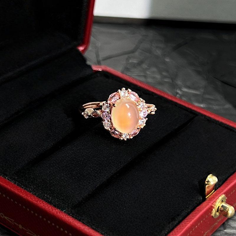 Light luxury sweet rose gold cat eye firefly fashion flower opening ring women's high sense niche versatile ring