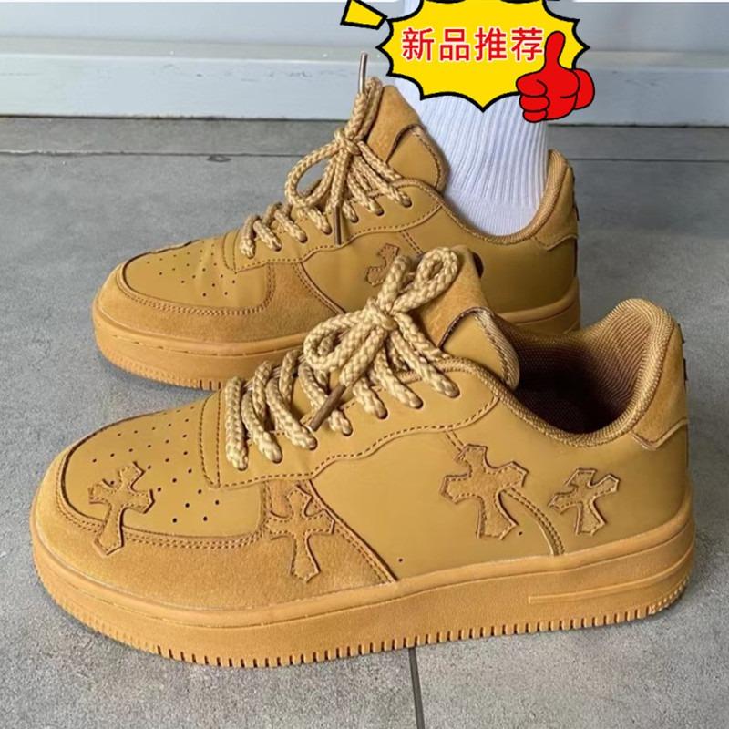 Wheat color niche design casual board shoes retro platform sneakers autumn men's shoes
