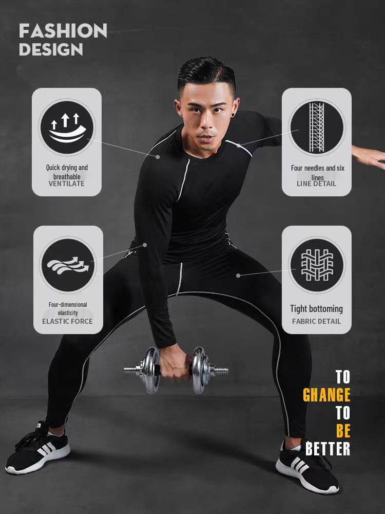 Men's Quick-Dry High Elastic Velvet Warm Sports Set - Long Sleeve Fitness & Training Gear for Basketball & Football.
