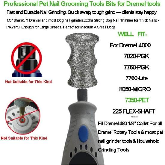 Fit Dremel Dog Nail Grinder Attachment - Diamond Bits & Replacement Heads for 7350 & 7760, Refills Tips for Thick Nails Grooming, Safe Grinding Pets