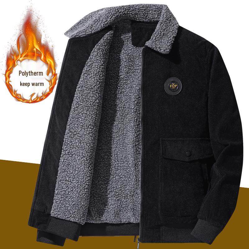 Men's 2025 Corduroy Lamb Wool Coat - Velvet Lined Cotton Winter Jacket