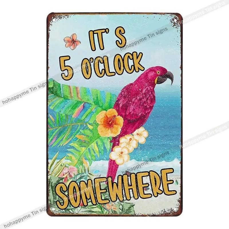 5 O'Clock Vintage Tin Sign, Retro Metal Wall Decor