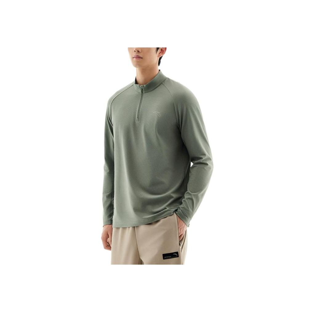 Anta Comfortable Casual Thick Simple Stand Collar Sweatshirt Men Tops Light-Green 952615403-2