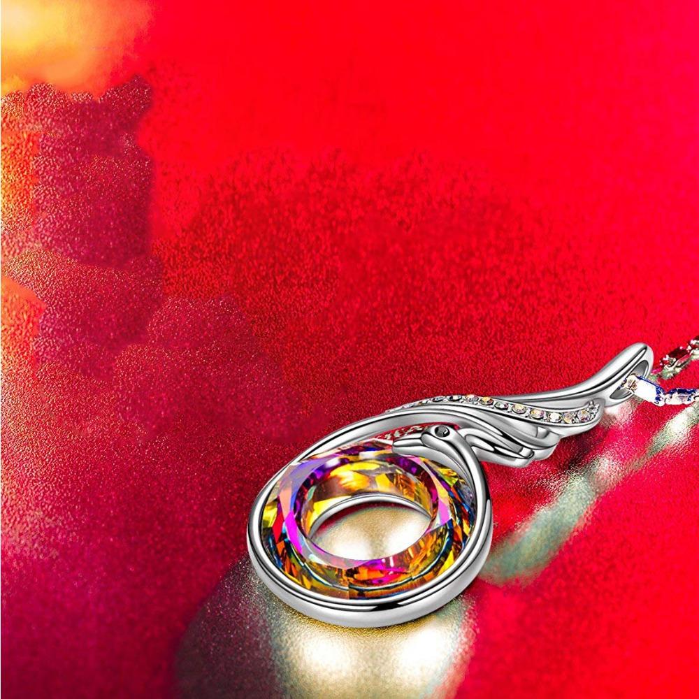 Collier Pendentif Phénix en Argent Sterling 925 Cristal Multicolore pour Femmes Bijoux de Mariage Fête Fiançailles