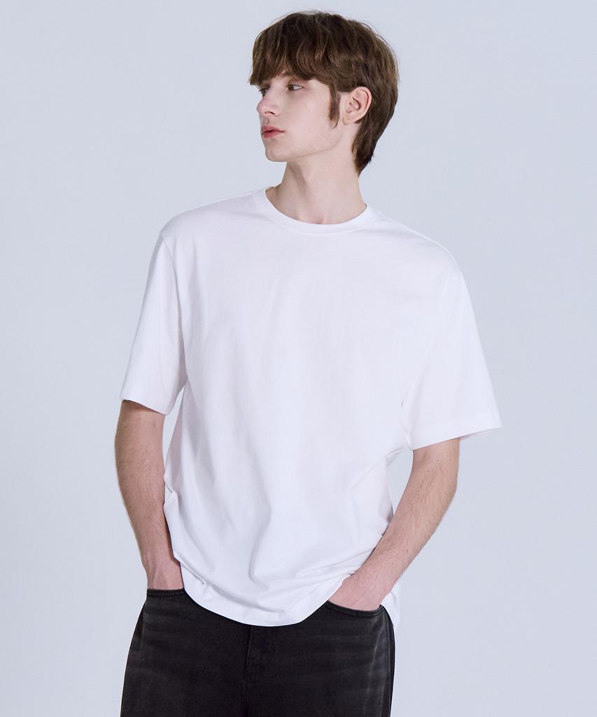 BASIC HOUSE Uni Relaxed Fit Round Neck Short Sleeve T-Shirt White Lats0105 (Type B)