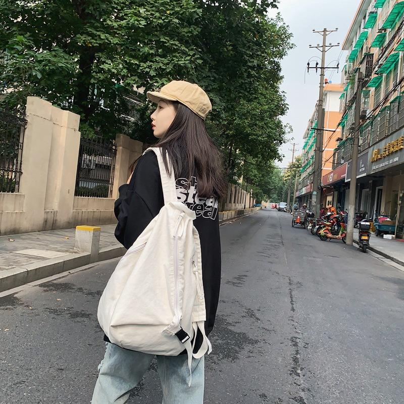 Japanese Schoolbag Large-Capacity Student Backpack Women'S Fashion Casual Solid Color Washed Canvas Backpack Men