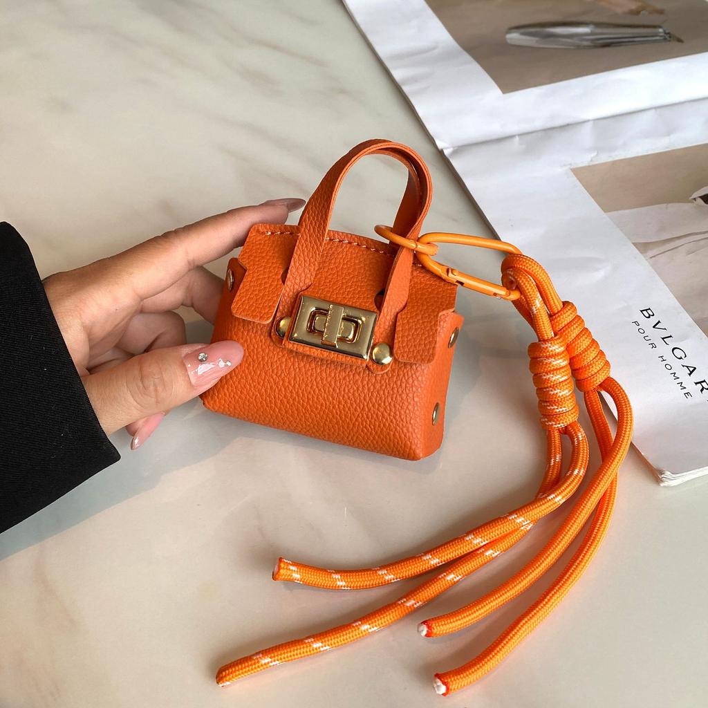 Mini Coin Purse Bag Pendant Cute Square Handbag Earphe PU Leather Creative Car Key Chain Pendant Decorati Multi-functial