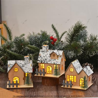 Weihnachtsdekoration: Leuchtendes Holzhaus, LED-Weihnachtshaus aus Holz, Weihnachts-Desktop-Dekoration