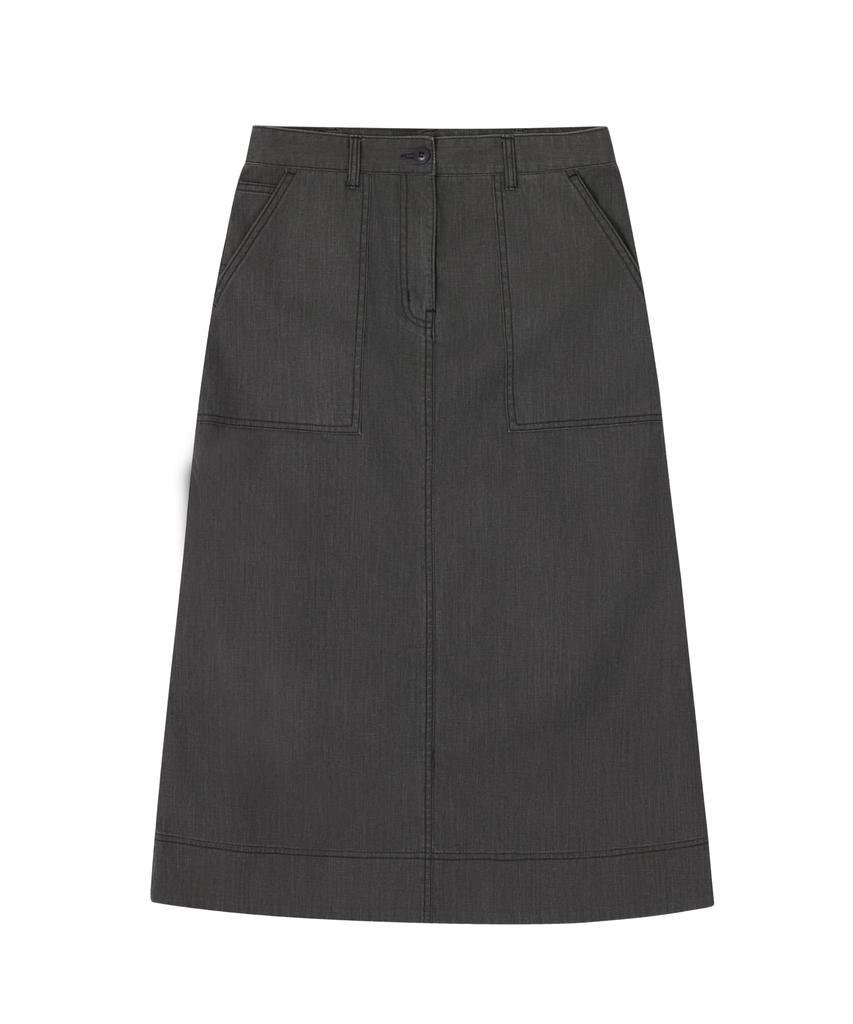 Yunibeosyeolobeolol Slub Fatigue Long Skirt Black