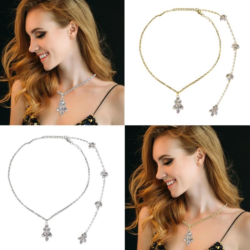 Rhinestones Bridal Back Chain Necklace Long Drop for Women Bride Ladies Body Chain Wedding Dress Body Jewelry Accessory