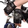 Pirate Captain Rivet Skull Half Finger Gloves for Unisex PU Leather Hip Hop Motorcycle Riding Fitness Waterproof Portable Gloves