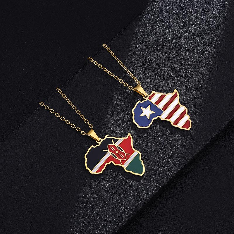 Stainless Steel Africa Map Necklace: Nigeria, Ghana, Somalia Pendant Jewelry