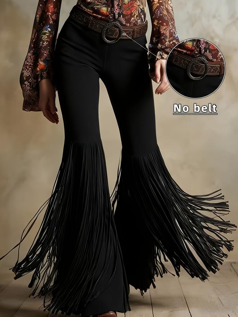 Women's Vintage Western Fringed New Suede Velvet Long Pants