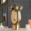 Flat Face Vase Gold – Modern Abstract Face Flower Vase for Home Decor | 13 X 11 X 25 Cm