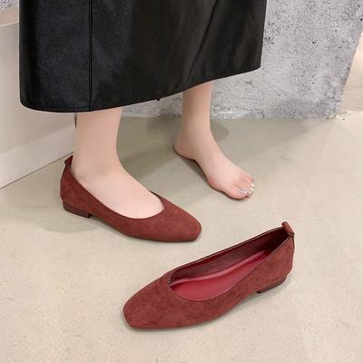 Mode Niedrigabsatzschuhe Herbst Neu Quadratische Zehenpartie Flach Wildleder Slipper Weiche Sohle Rutschfest Verschleißfest Einzelne Schuhe
