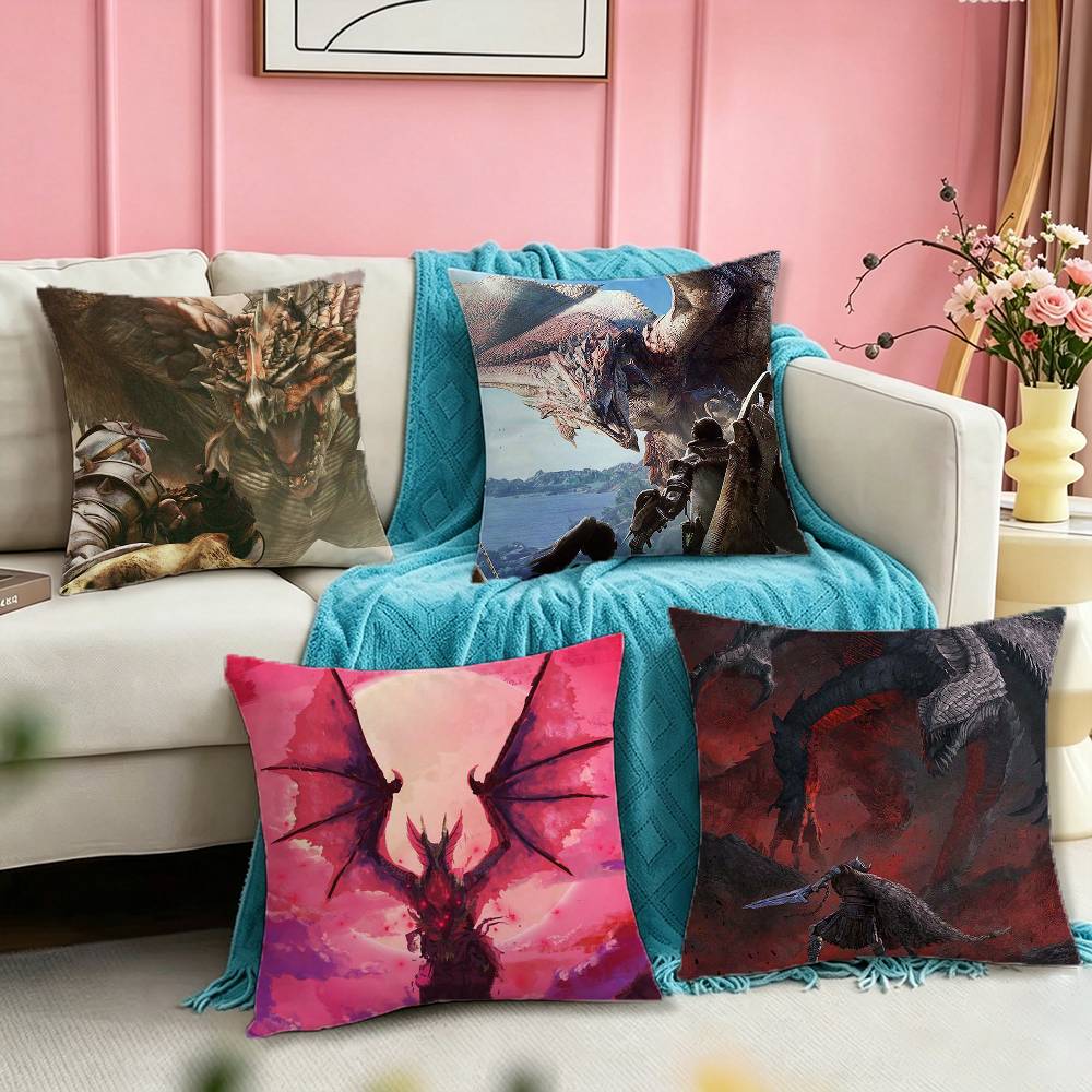 Game MMonster HHunter Pillow Case Square DoubleSided Sofa Cushion Cover Bedroom Bedside Pillow