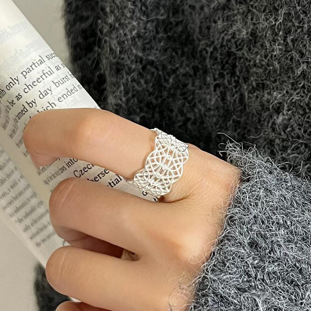 Sam Panda 925 Rings for Women Simple Geometric Handmade Irregular Retro Ring Gold Zircon Allergy For Birthday Gift